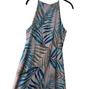 Pink Lily Blue and Green Leaf Print Mini Dress